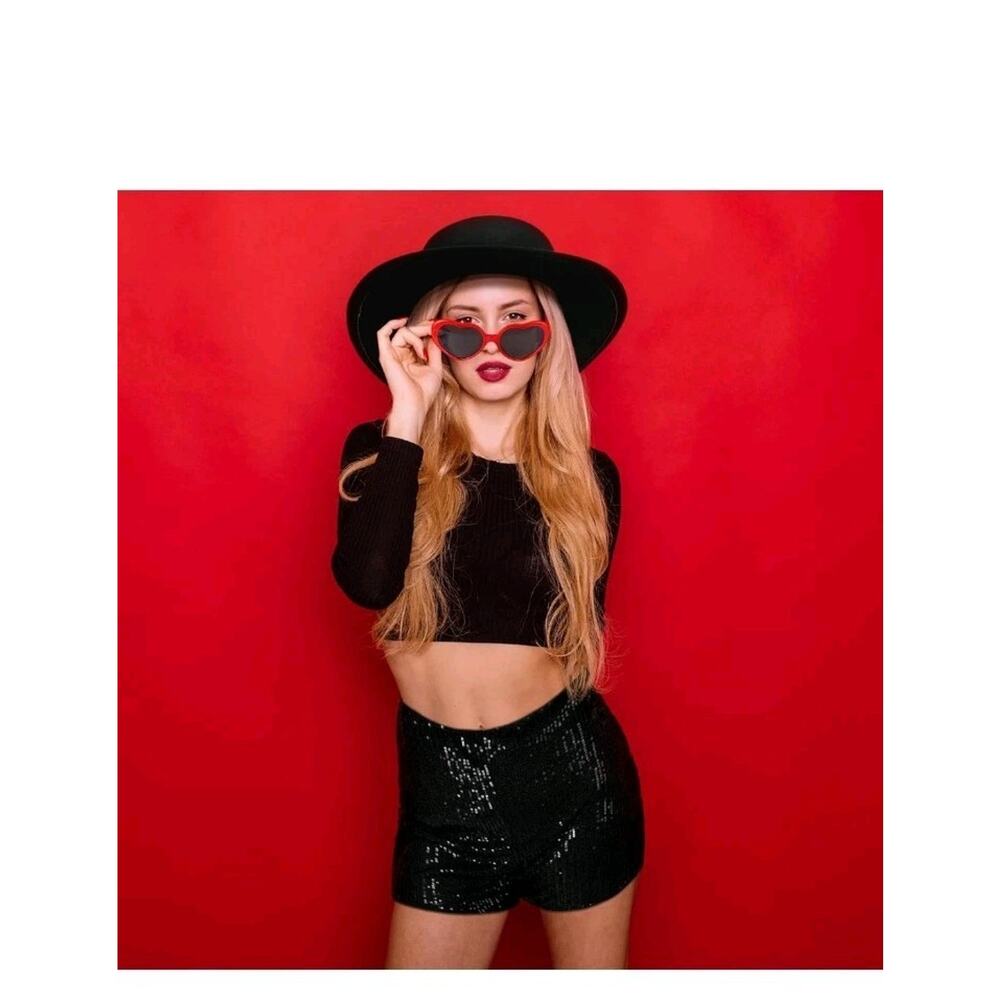 Riceshoot 3 Pcs Halloween Singer Costume Black Bowler Hat Heart Sunglasses Sz M - Picture 5 of 7